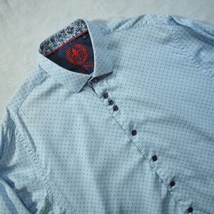 Au Noir Sz 5 Light Blue Microdot Men's Dress Shirt 100% Cotton